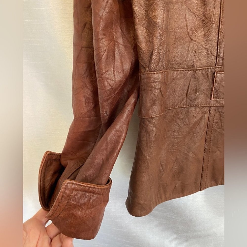 Tribal Rustic Red Vegan Leather Biker Jacket Ladies 4 - Picture 5 of 11